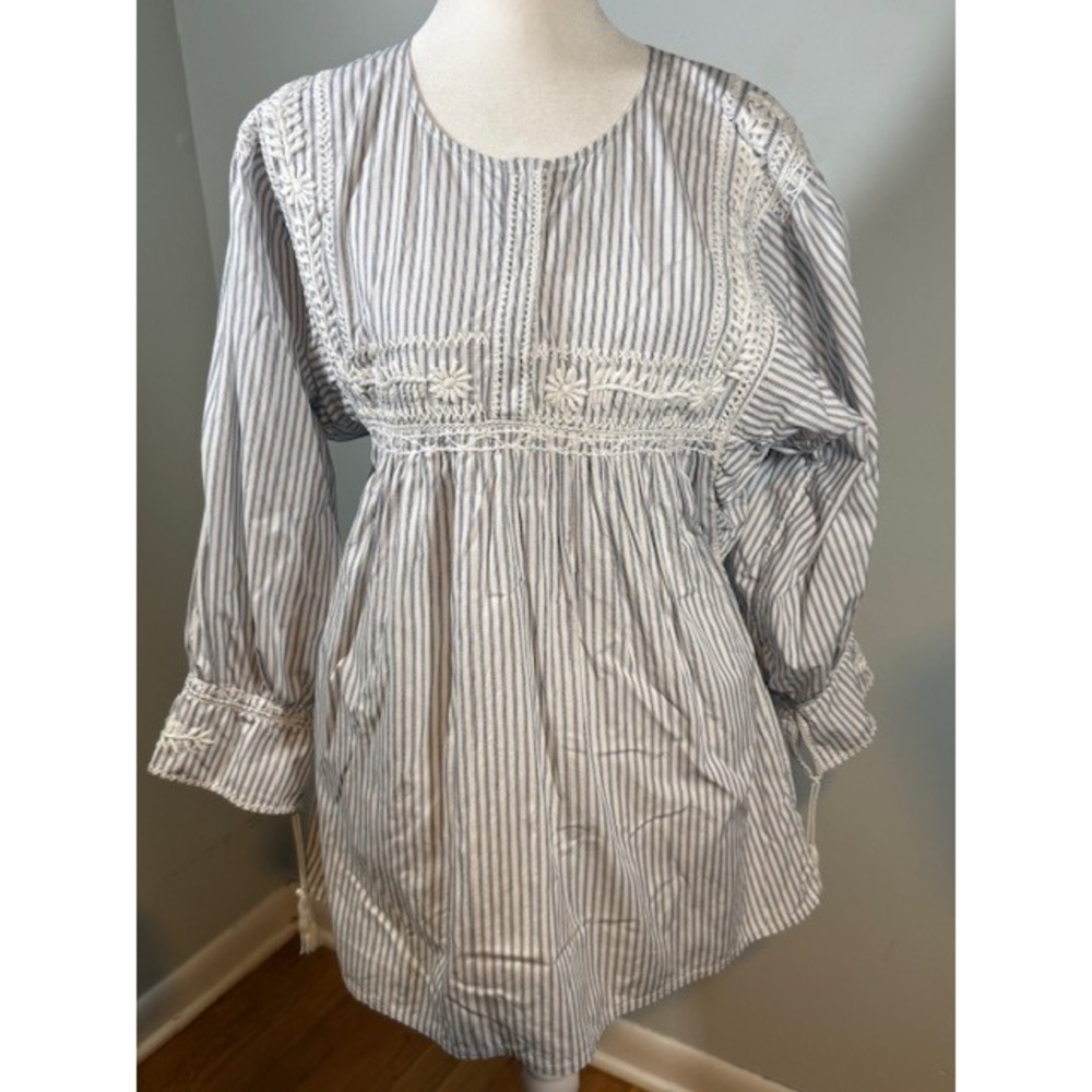 Margaret Loves‎ Peter Embroidered Striped Tunic Blouse S/M Cotton Boho